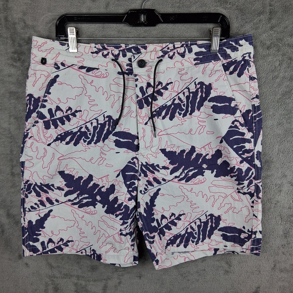 Levis Mens Tropical Leaf Print Shorts White Navy Pink Size Large Drawstring